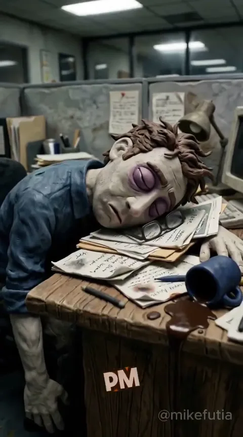 A claymation gummy ad — office zombie to flow state